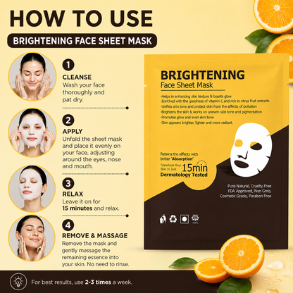 Cosderma Brightening Face Sheet Mask for Unify Skin Tone & Radiant Glow (Pack of 10)