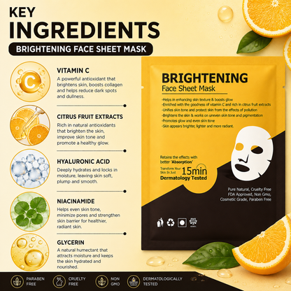 Cosderma Brightening Face Sheet Mask for Unify Skin Tone & Radiant Glow (Pack of 10)
