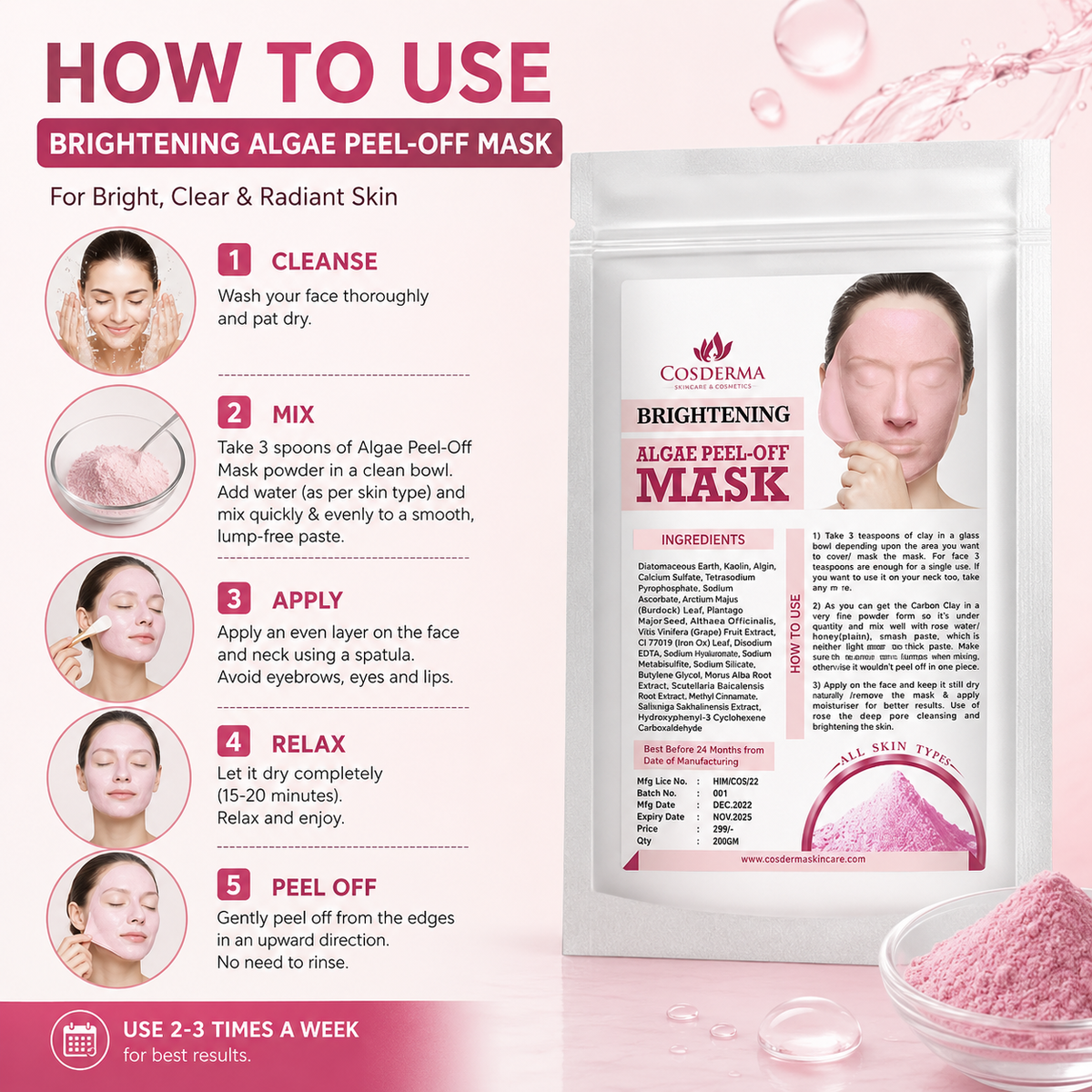 Cosderma Brightening Algae Peel-Off Face Mask - Instant Skin Whitening and Glow
