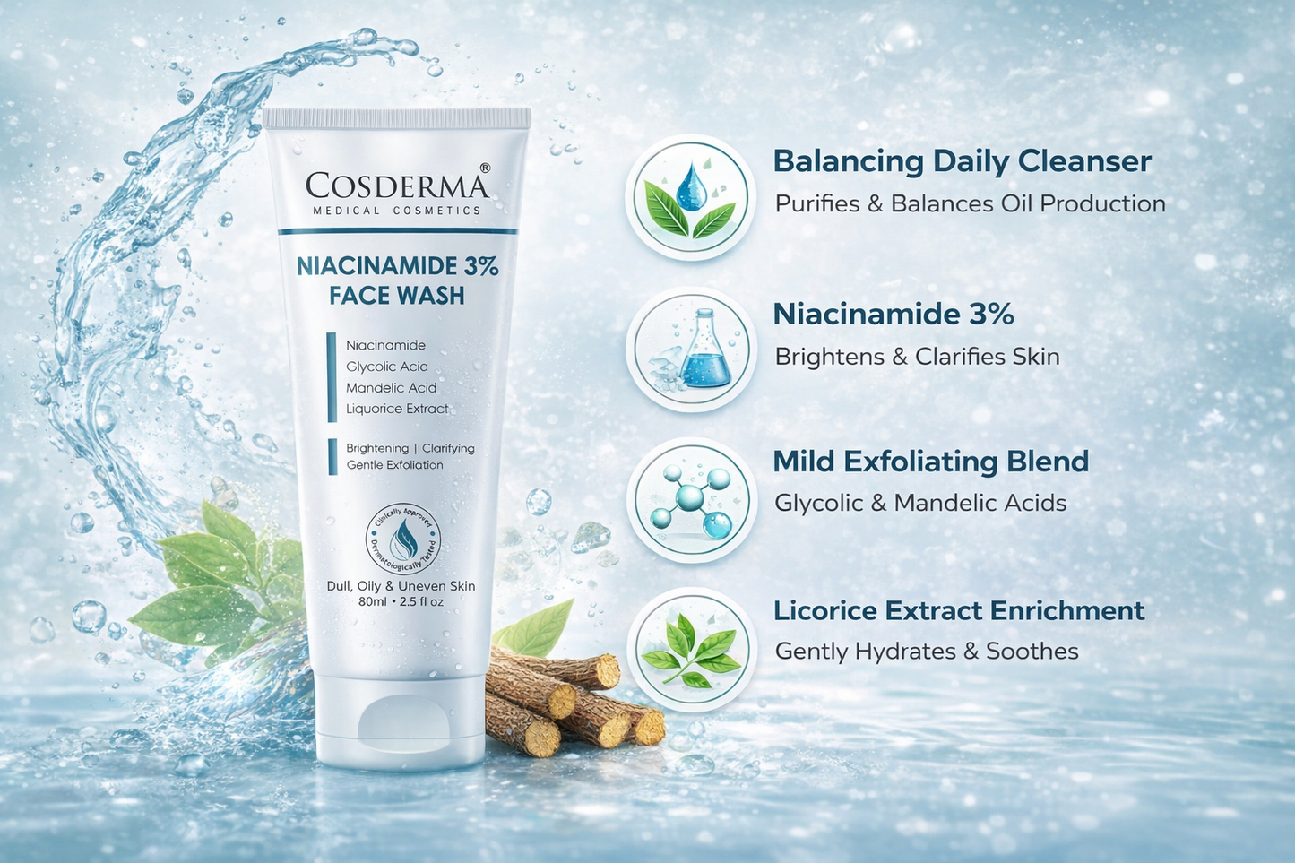 Cosderma Niacinamide 3% Face Wash – Brightening & Oil-Control Cleanser for Clear, Even-Toned Skin