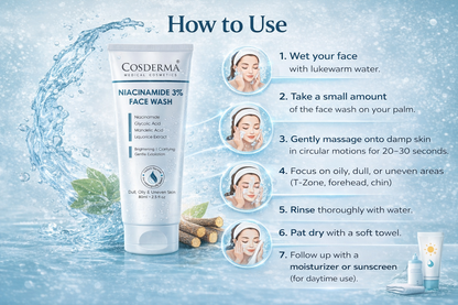 Cosderma Niacinamide 3% Face Wash – Brightening & Oil-Control Cleanser for Clear, Even-Toned Skin
