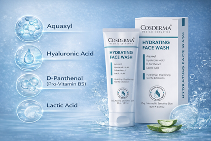 Cosderma Hydrating Face Wash – Gentle Cleanser with Aquaxyl, Hyaluronic Acid, D-Panthenol & Lactic Acid for Deep Moisturization & Soft, Supple Skin