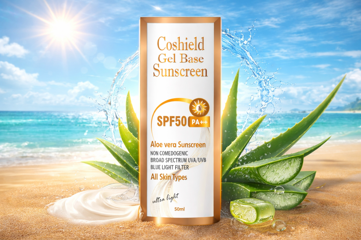 Coshield Gel Base Sunscreen SPF50 PA+++ | Aloe Vera, Non-Comedogenic, Ultra-Light Formula