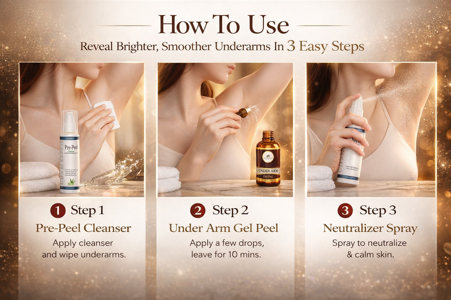 Cosderma Under Arm Peel Combo – Pre Peel Cleanser, Under Arm Gel Peel & Neutralizer Spray for Brightening, Smoothening & Odor Control