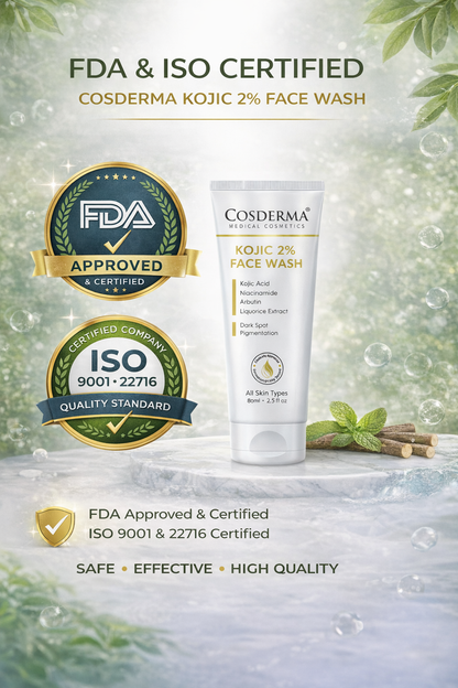 Cosderma Kojic 2% Face Wash – Brightening Cleanser with Kojic Acid, Niacinamide, Arbutin & Liquorice Extract for Pigmentation, Tan & Uneven Skin Tone
