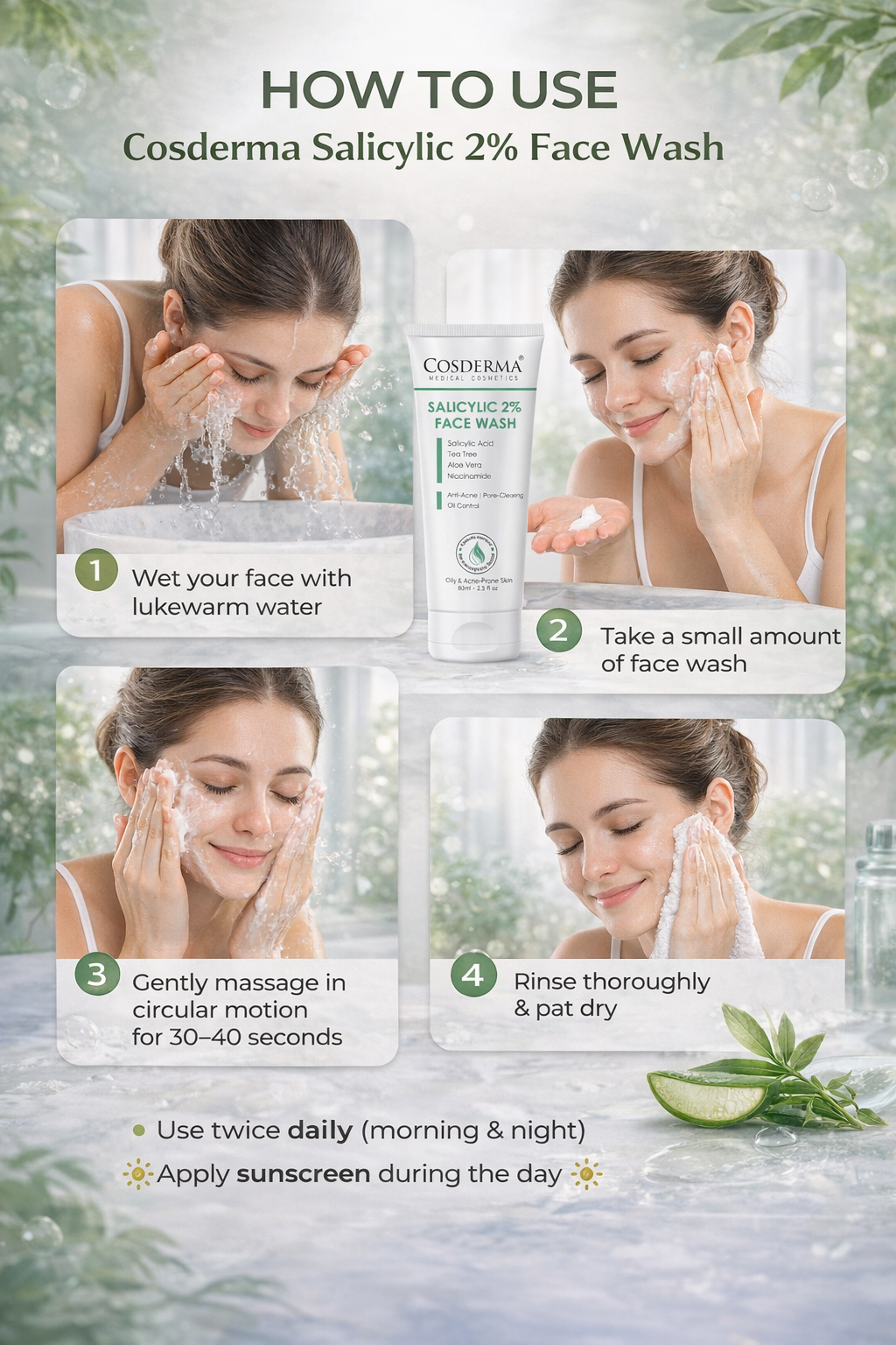 Cosderma Salicylic 2% Face Wash – Deep Cleansing Anti-Acne Face Wash with Tea Tree, Aloe Vera & Niacinamide for Clear, Oil-Free Skin