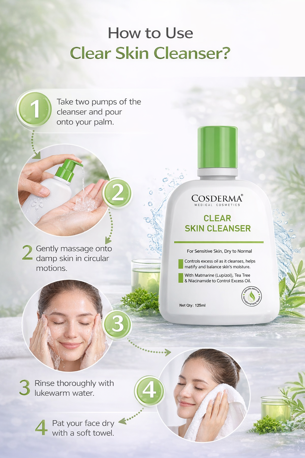 Cosderma Clear Skin Cleanser for Oily & Acne-Prone Skin – Oil Control & Mattifying Formula