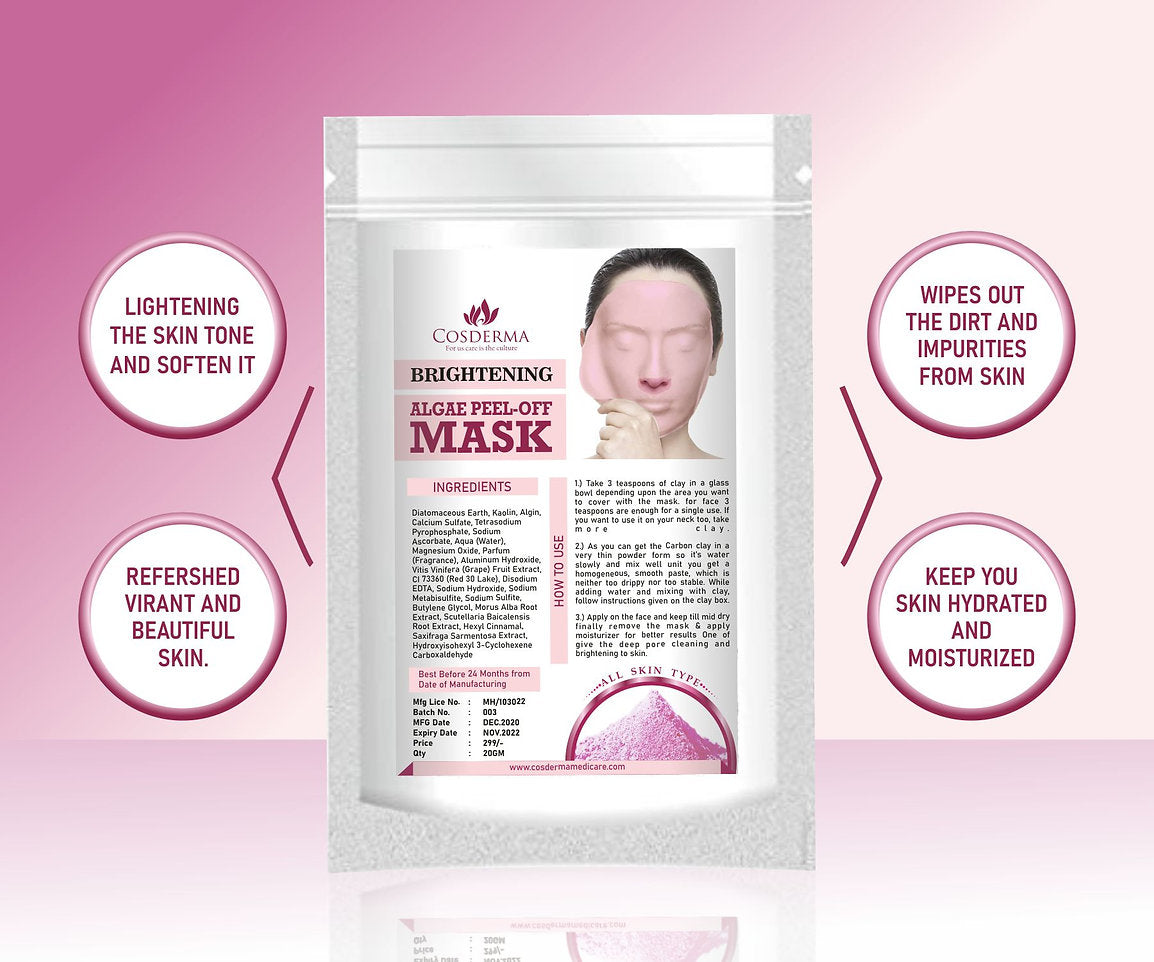 Cosderma Brightening Algae Peel-Off Face Mask - Instant Skin Whitening and Glow