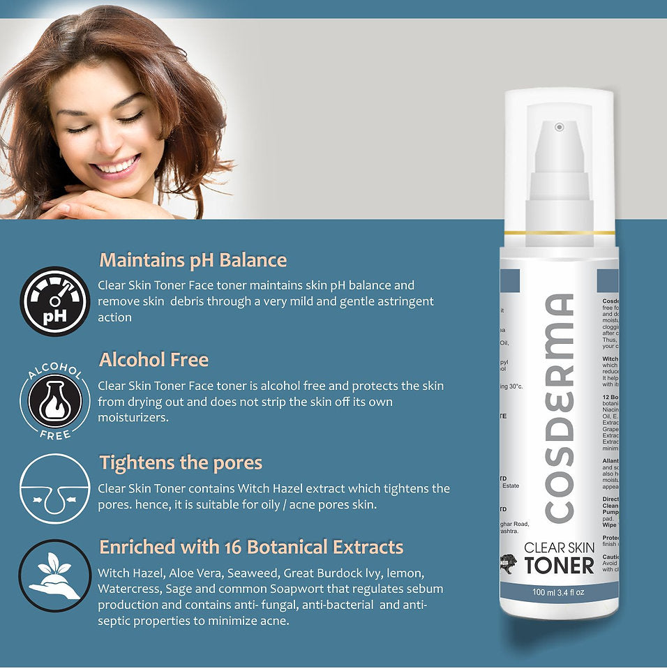 Cosderma Clear Skin Toner | Oil Control & Botanical Enriched Deep Cleanser