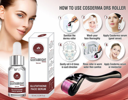 Cosderma Derma Roller 0.5mm with Glutathione Serum for Reducing Blemishes and Melasma, Enhancing Glow