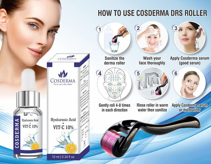 Cosderma Derma Roller 0.5mm with Vitamin C and Hyaluronic Acid Serum for Acne Scars