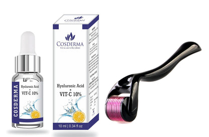 Cosderma Derma Roller 0.5mm with Vitamin C and Hyaluronic Acid Serum for Acne Scars