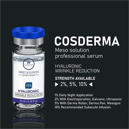 Cosderma Professional Meso Solution – Hyaluronic 10% Wrinkle Reduction Serum | Professional Serum for Wrinkle Reduction & Hydration