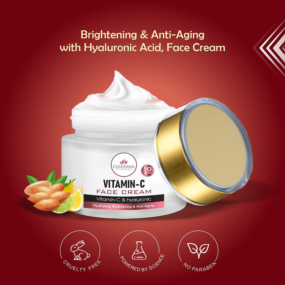 Cosderma Vitamin-C Face Cream | Brightening & Anti-Aging with Hyaluronic Acid