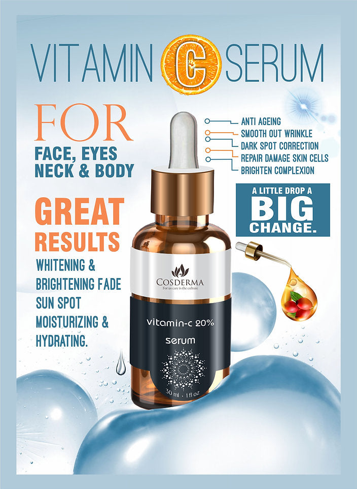 Cosderma Vitamin C 20% Serum - Brighten & Hydrate Skin | Professional Serum