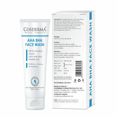 Cosderma AHA BHA Face Wash – Deep Exfoliating & Pore-Cleansing Cleanser for Acne & Dull Skin