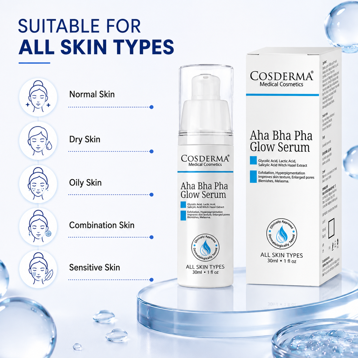 Cosderma AHA BHA PHA Glow Serum | Exfoliating & Brightening Serum