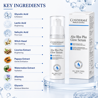 Cosderma AHA BHA PHA Glow Serum | Exfoliating & Brightening Serum