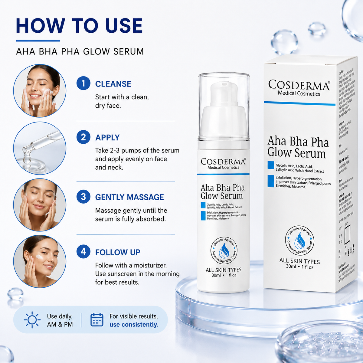 Cosderma AHA BHA PHA Glow Serum | Exfoliating & Brightening Serum