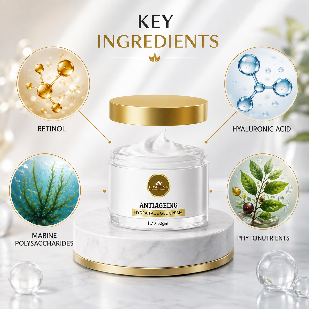 Cosderma Antiaging Hydra Face Cream - for Deep Hydration, Wrinkle Reduction, and Improved Skin Firmness