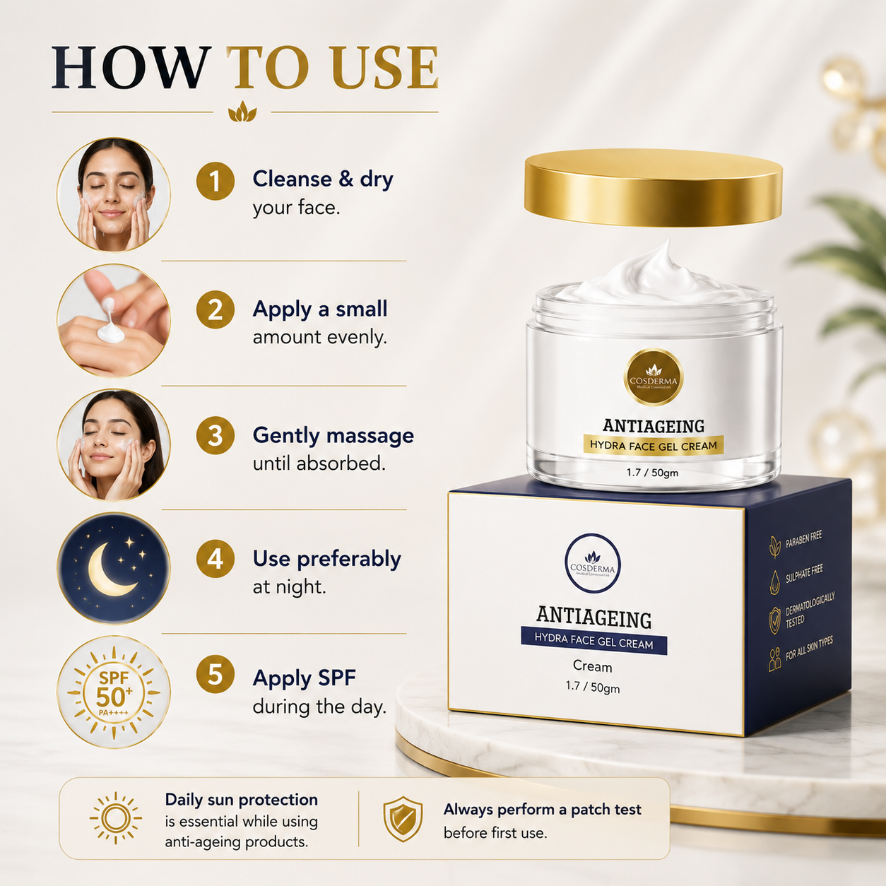 Cosderma Antiaging Hydra Face Cream - for Deep Hydration, Wrinkle Reduction, and Improved Skin Firmness