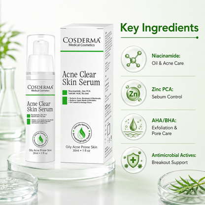 Cosderma Acne Clear Skin Serum | Niacinamide & Zinc PCA for Acne-Prone Skin