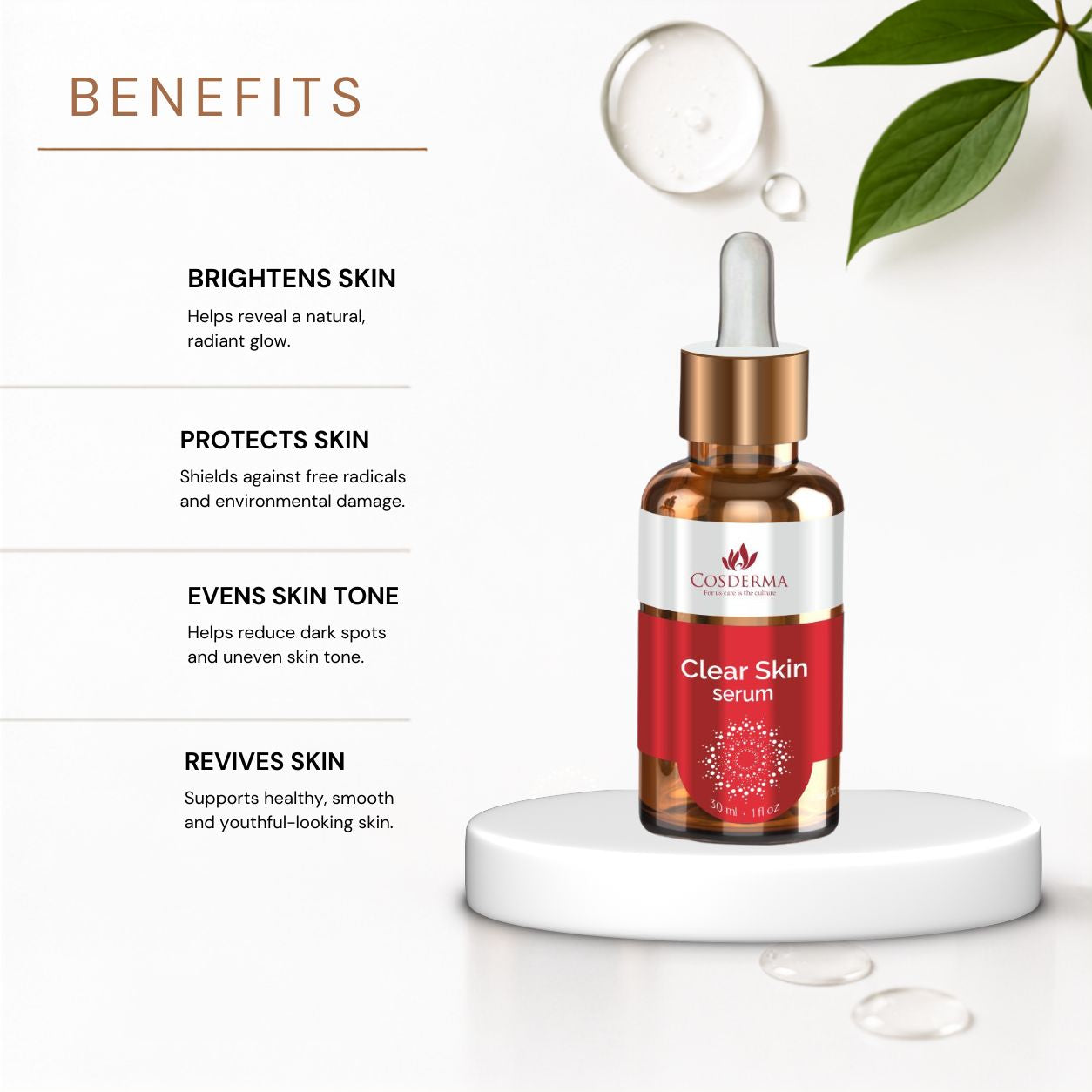Cosderma Clear Skin Serum - Blemish-Free & Even Skin Tone