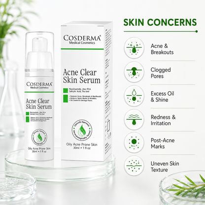 Cosderma Acne Clear Skin Serum | Niacinamide & Zinc PCA for Acne-Prone Skin