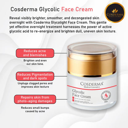 Cosderma Glycolight Face Cream - Brighten & Rejuvenate Overnight Cream | Reduces Acne and Blemishes