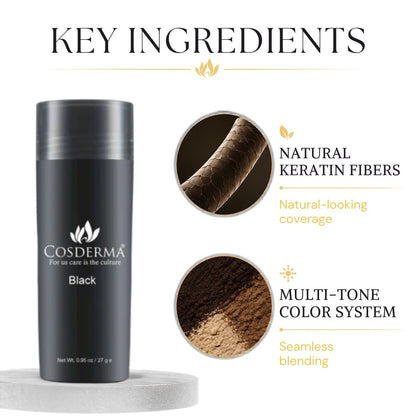 Cosderma Hair Building Fiber Black - Natural Keratin Hair Thickening Fibers