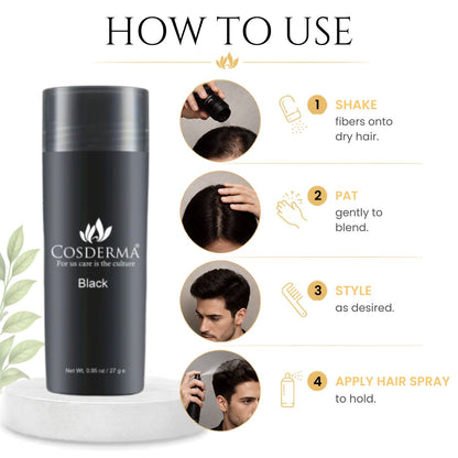 Cosderma Hair Building Fiber Black - Natural Keratin Hair Thickening Fibers