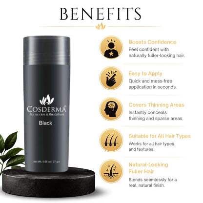 Cosderma Hair Building Fiber Black - Natural Keratin Hair Thickening Fibers