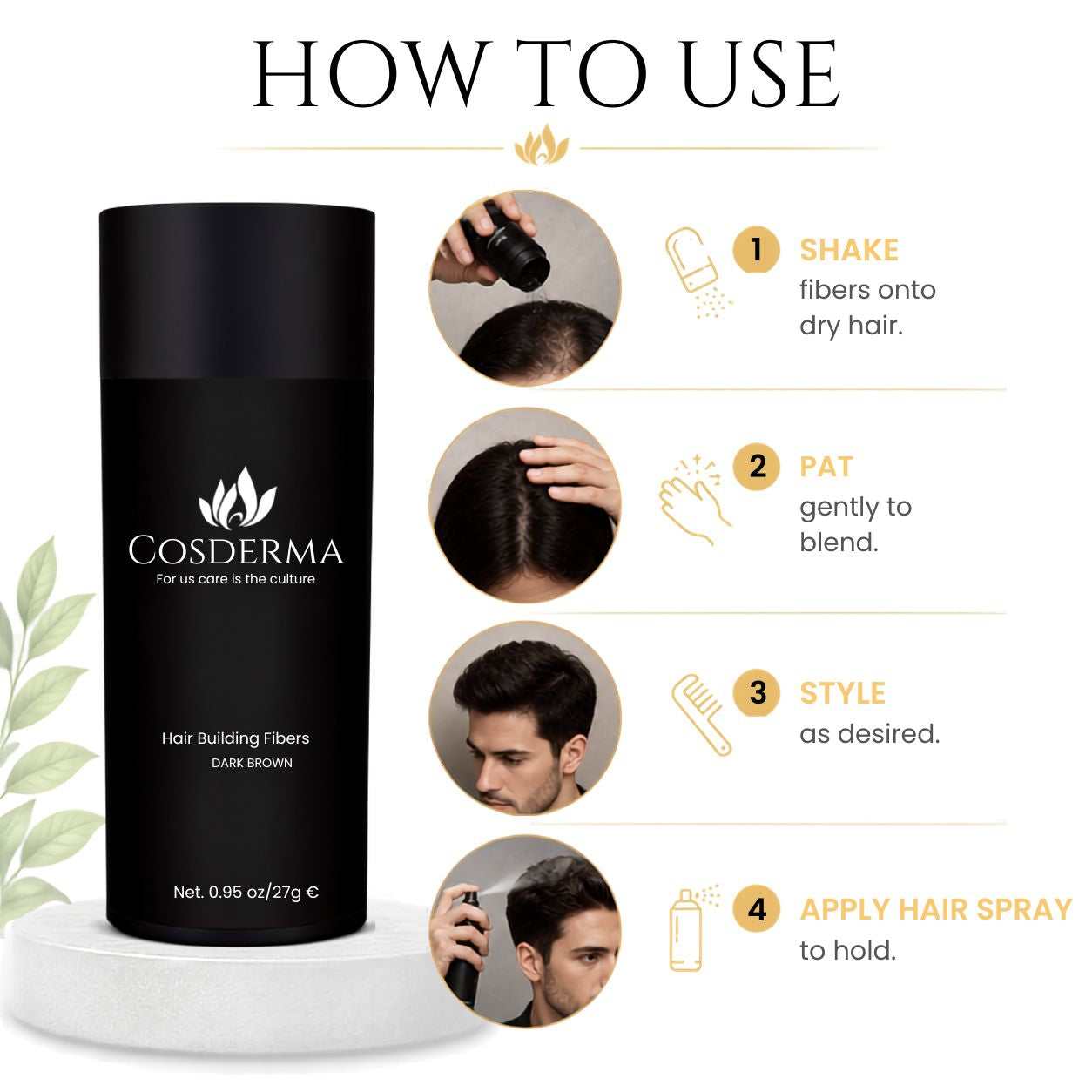Cosderma Hair Building Fiber Dark Brown - Natural Keratin Hair Thickening Fibers