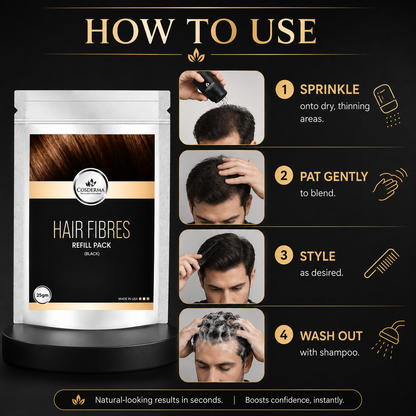 Cosderma Hair Building Fiber Refill Pack - Black (Pack of 2) | Hair Loss Concealer