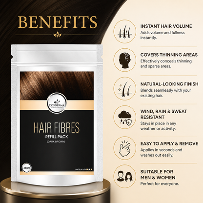 Cosderma Hair Building Fiber Refill Pack Dark Brown (Pack of 2) | Hair Loss Concealer