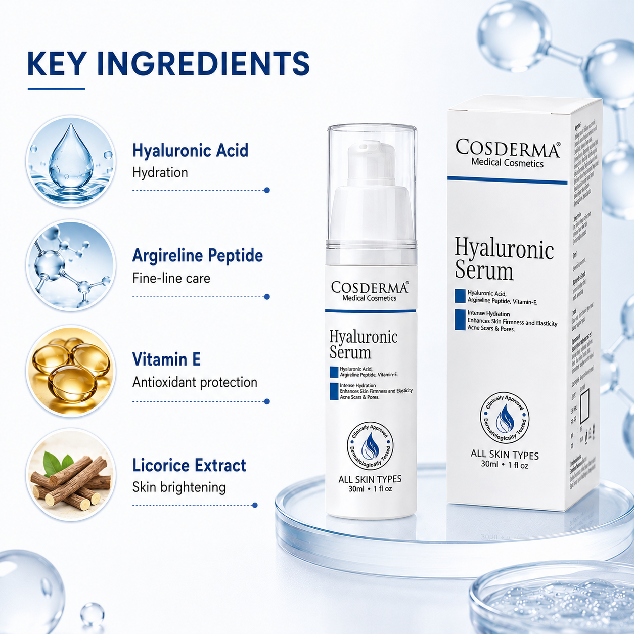 Cosderma Hyaluronic Acid Serum | Hydration, Firming & Skin Texture Enhancement