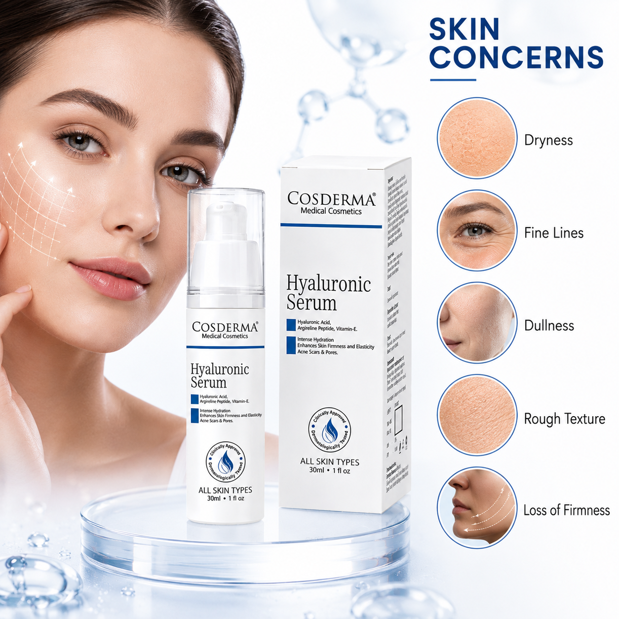 Cosderma Hyaluronic Acid Serum | Hydration, Firming & Skin Texture Enhancement