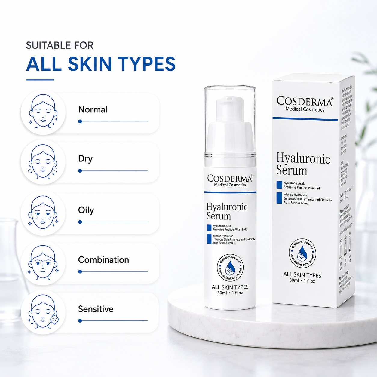 Cosderma Hyaluronic Acid Serum | Hydration, Firming & Skin Texture Enhancement