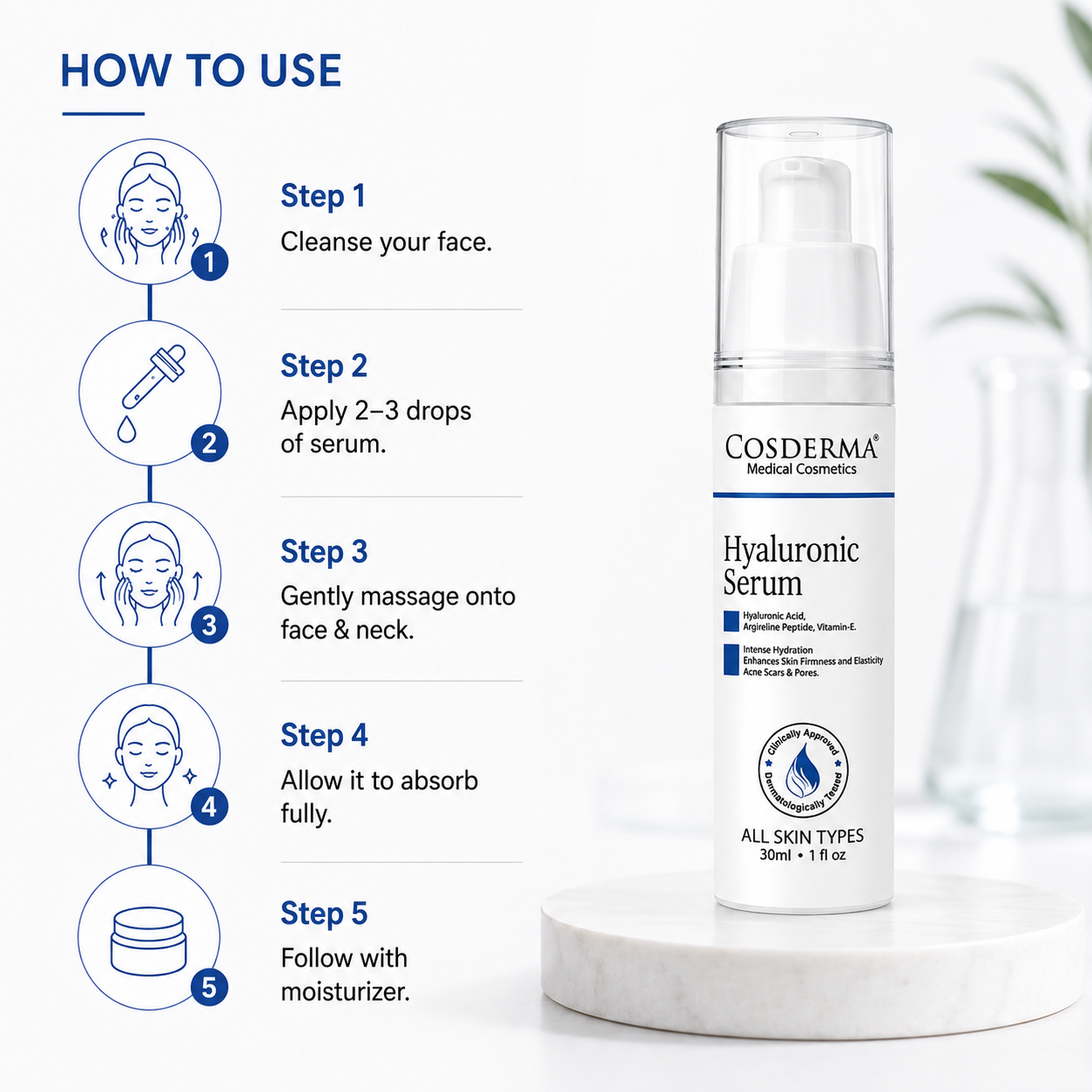 Cosderma Hyaluronic Acid Serum | Hydration, Firming & Skin Texture Enhancement