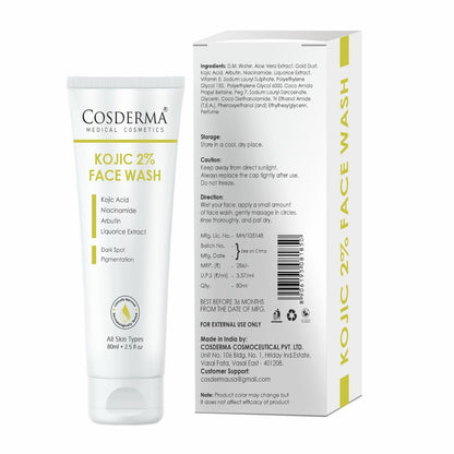 Cosderma Kojic 2% Face Wash – Brightening Cleanser with Kojic Acid, Niacinamide, Arbutin & Liquorice Extract for Pigmentation, Tan & Uneven Skin Tone