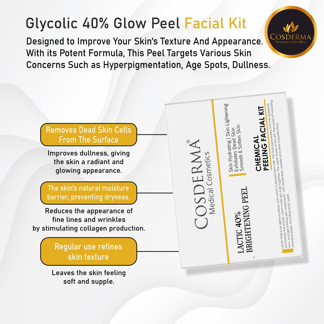 Cosderma Lactic 40% Brightening Peel - Rejuvenate & Brighten Your Skin | Chemical Peeling Facial Kit