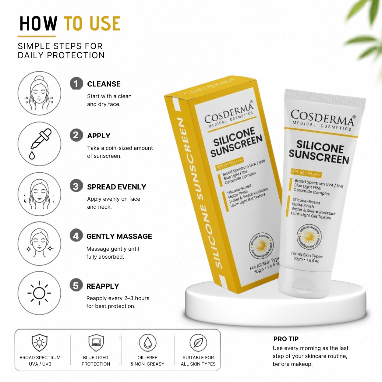 Cosderma Silicone Sunscreen – Broad Spectrum UV & Blue Light Shield with Ceramides | Matte, Water-Resistant, Ultra-Light Gel Formula