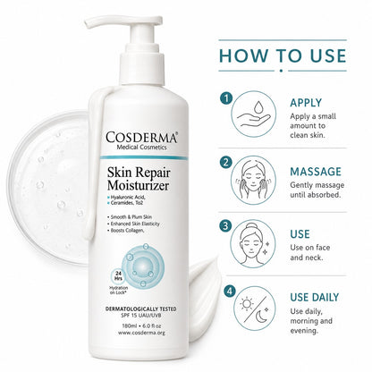 Cosderma Skin Repair Moisturizer with Hyaluronic Acid, Ceramides, and UV Protection