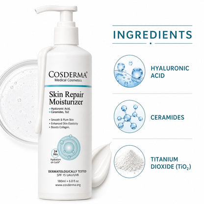Cosderma Skin Repair Moisturizer with Hyaluronic Acid, Ceramides, and UV Protection