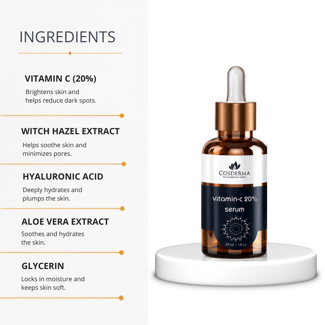 Cosderma Vitamin C 20% Serum - Brighten & Hydrate Skin | Professional Serum