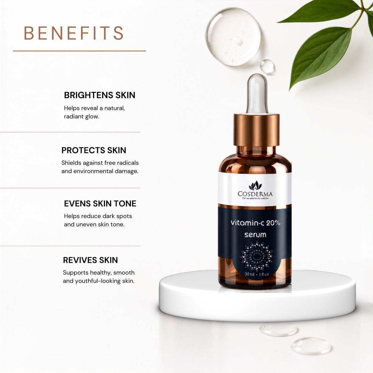 Cosderma Vitamin C 20% Serum - Brighten & Hydrate Skin | Professional Serum