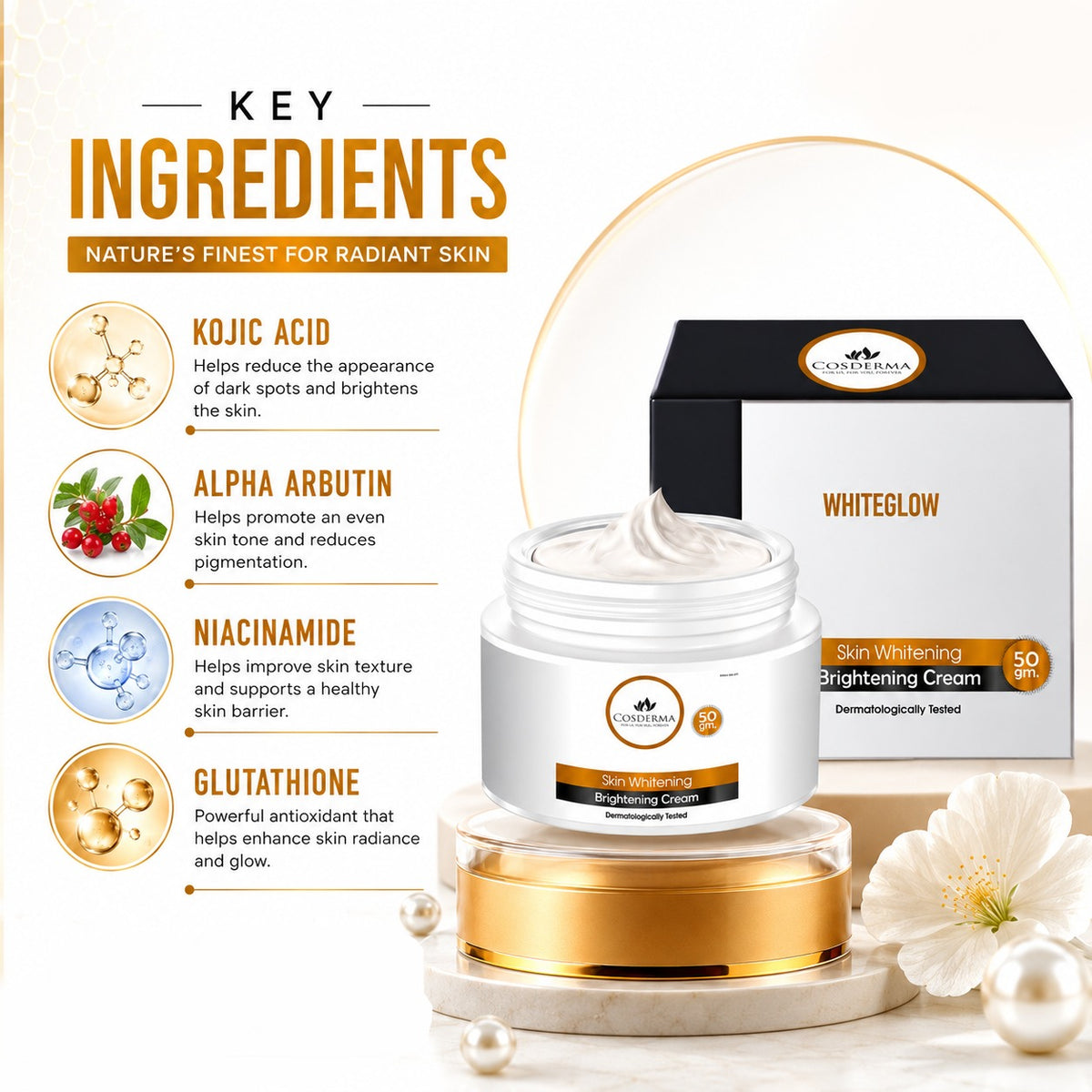 Cosderma Whiteglow Skin Brightening Whitening Face Cream – 50gm