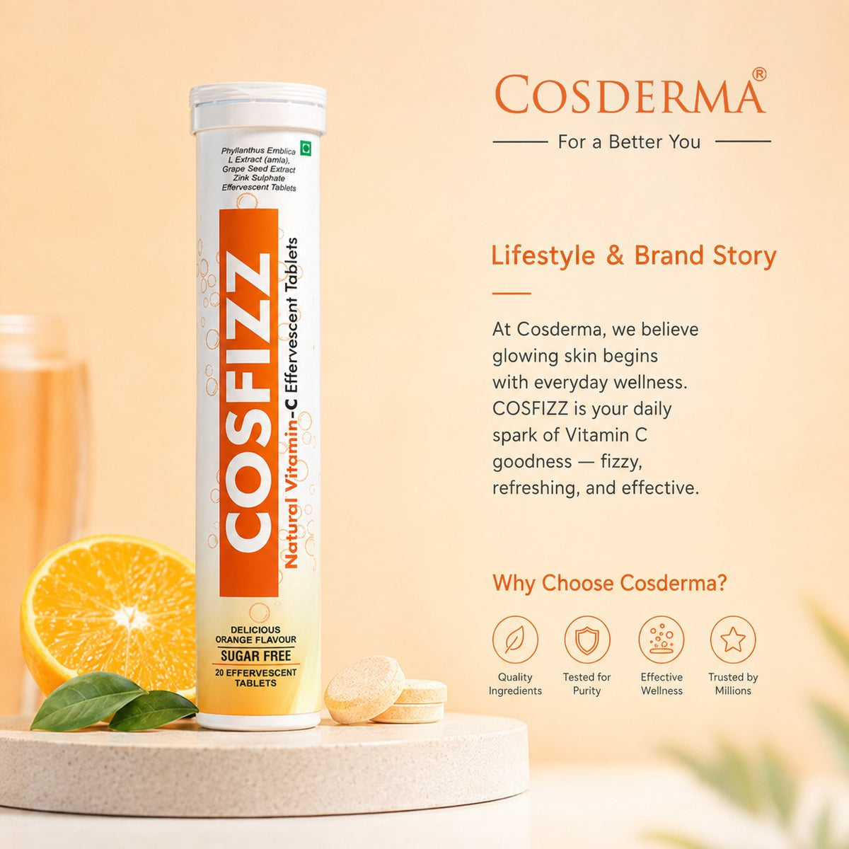 Cosfizz - Natural Vitamin C Effervescent Tablets for Immunity & Skin Health