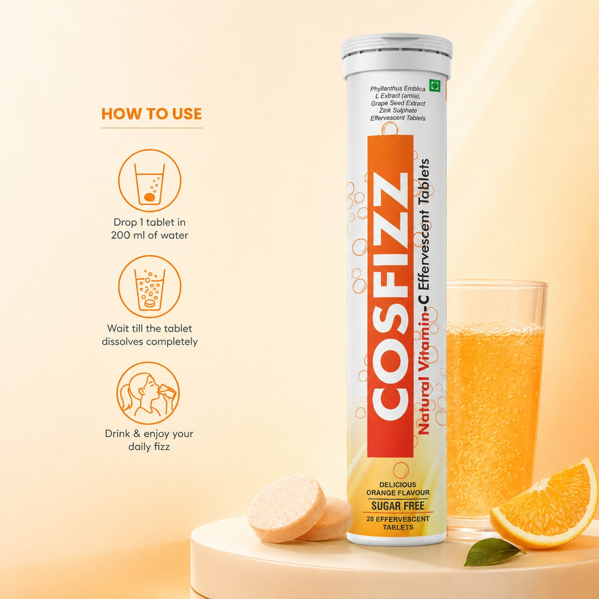 Cosfizz - Natural Vitamin C Effervescent Tablets for Immunity & Skin Health