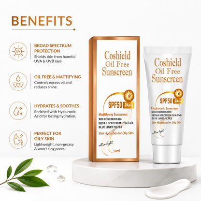 Coshield Oil-Free Sunscreen SPF50 PA+++ | Hyaluronic Acid, Non-Comedogenic, Ultra-Light Formula for Oily Skin